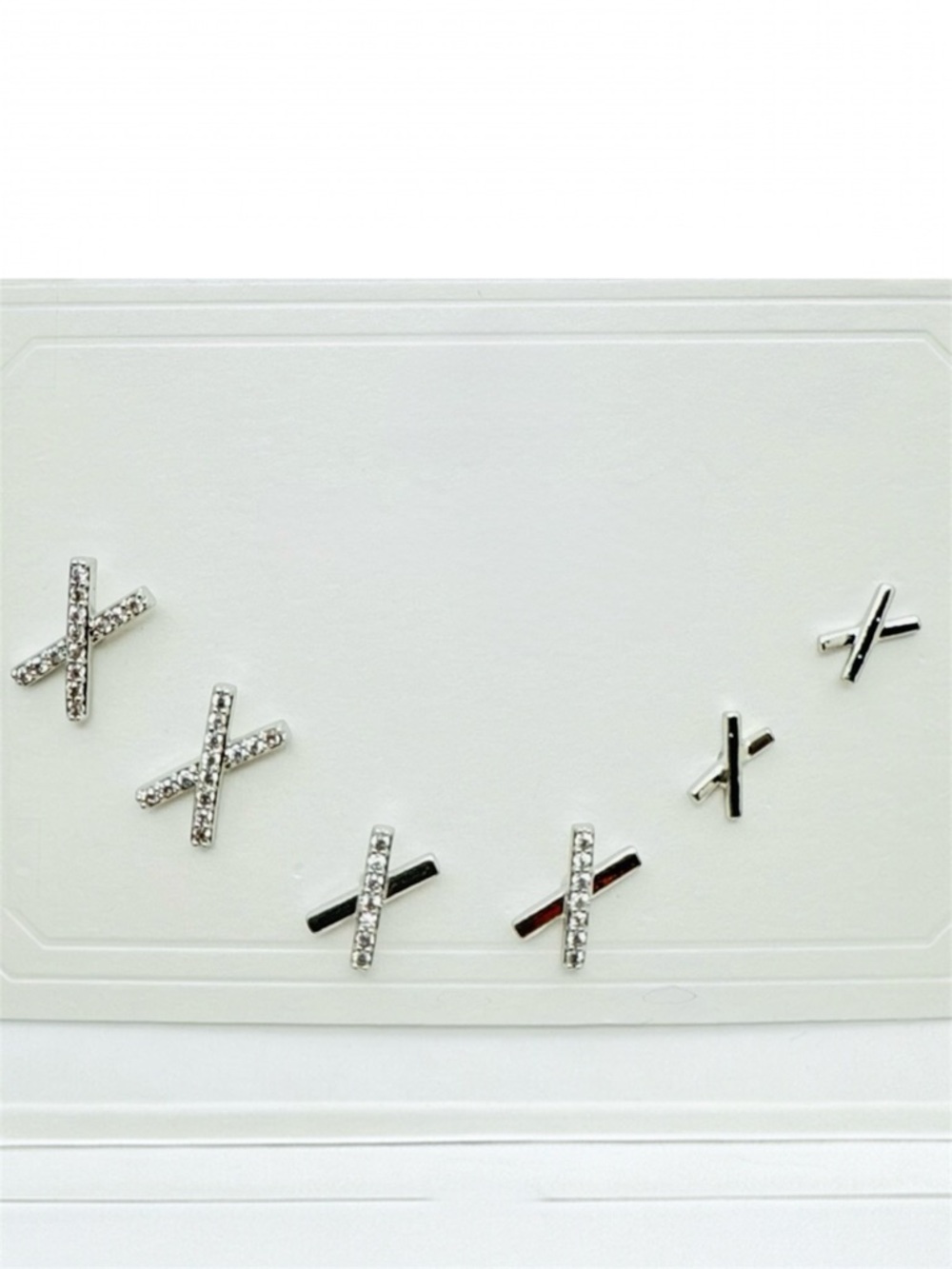 X Silver w/ Zirconia Stud Earrings Set | 6 Pc | Silver Plated Luxury Jewelry